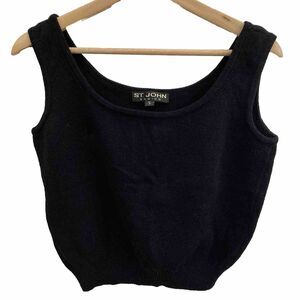 St John Basics Classic Cropped Knit Tank Top Sweater Womens Small Black USA Made